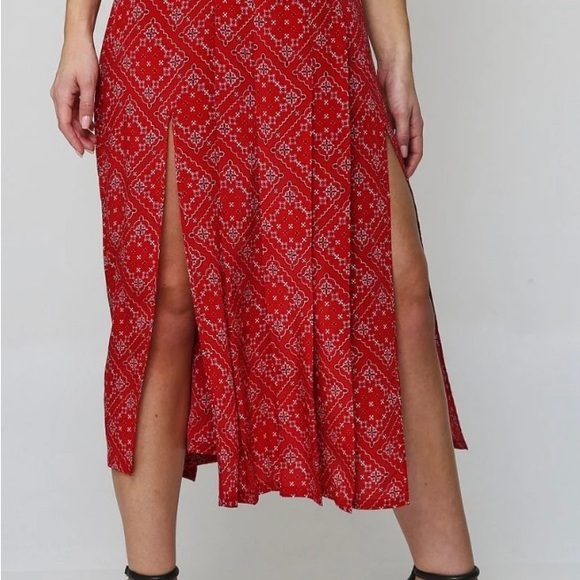 RIXO Georgia A Line Red Print Silk Midi Skirt - Picture 5 of 10